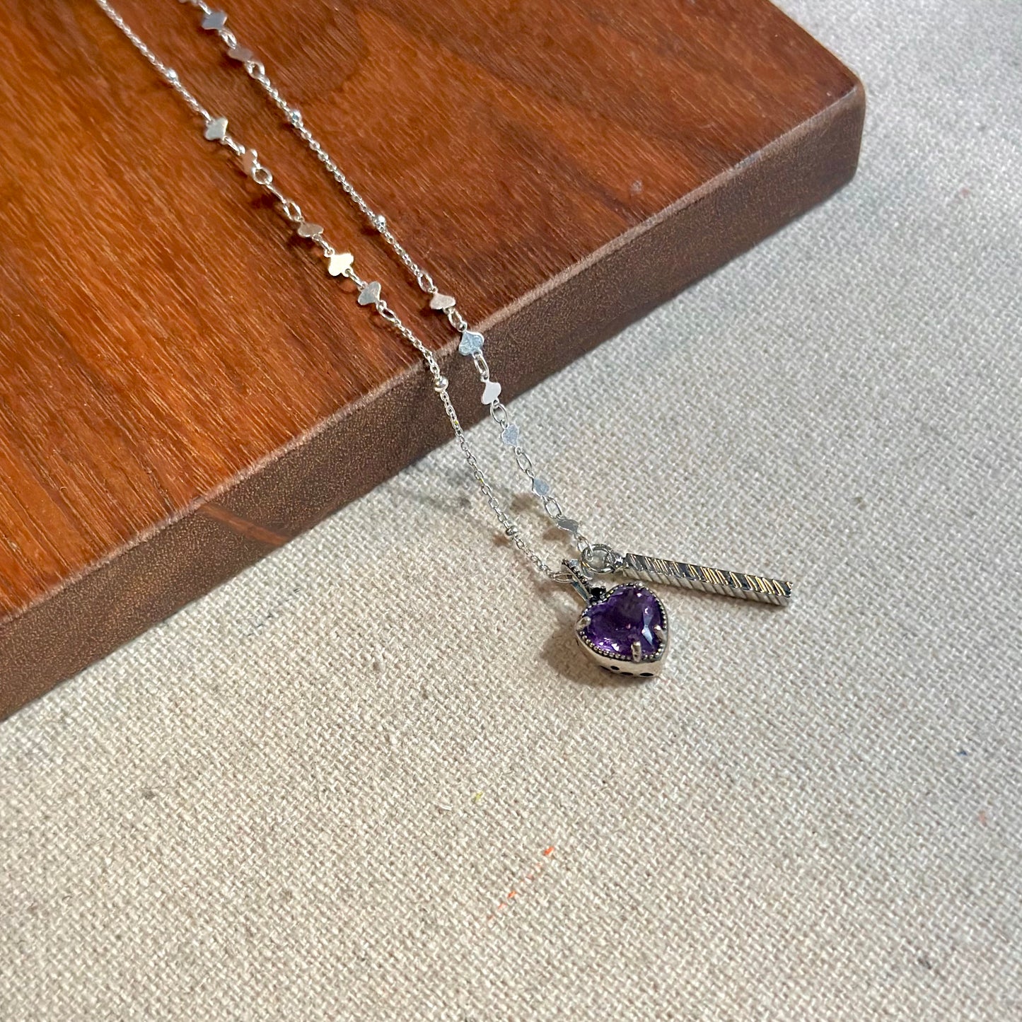 Amethyst Heart Asymmetric Sterling Silver Necklace