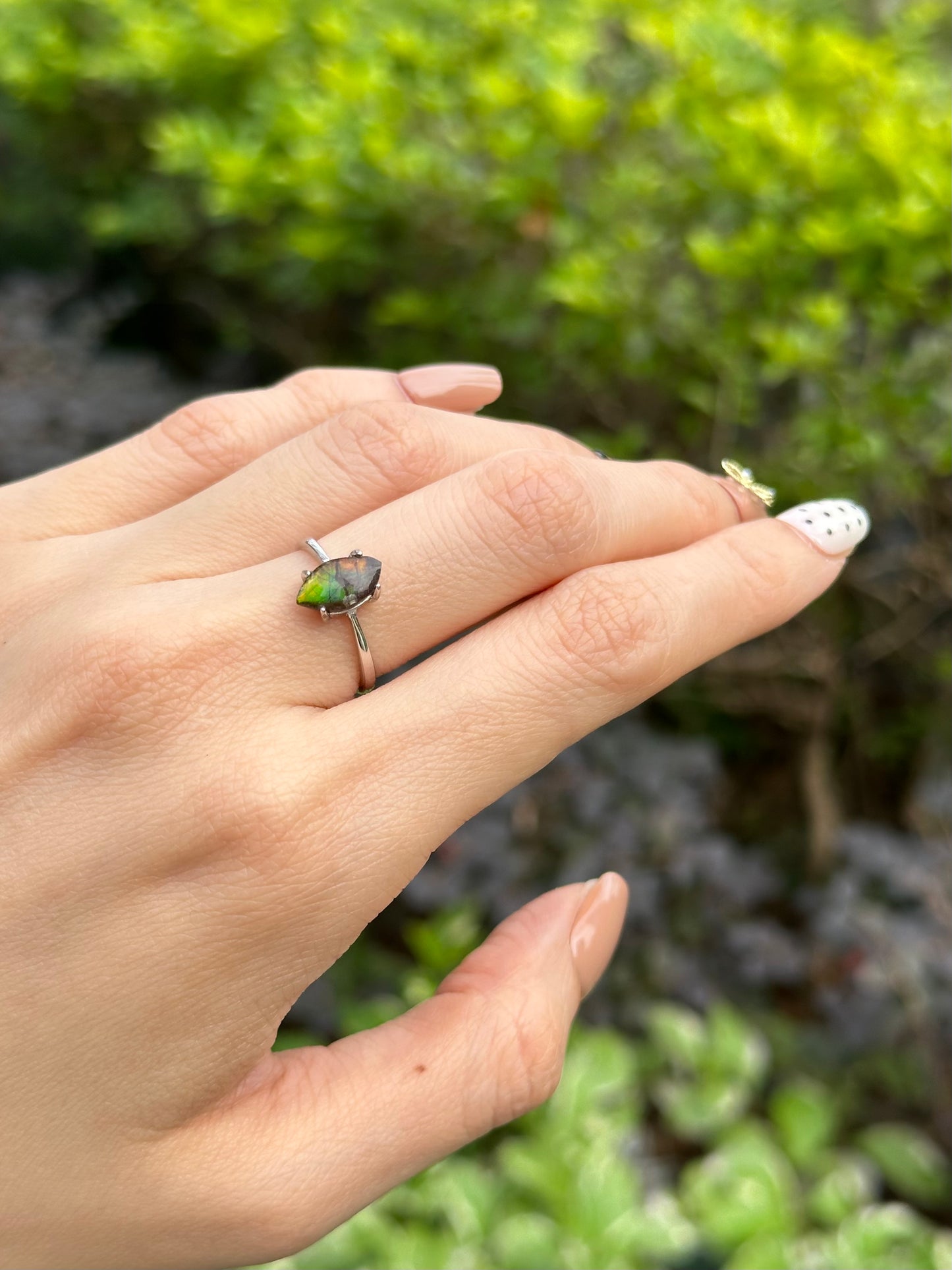 Ammolite Irregular shaped Adjustable Sterling Silver Ring