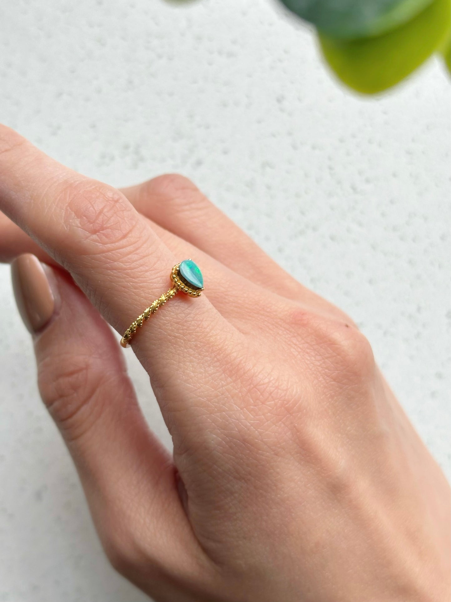 Australian Opal Adjustable Gold-plated Sterling Silver Ring