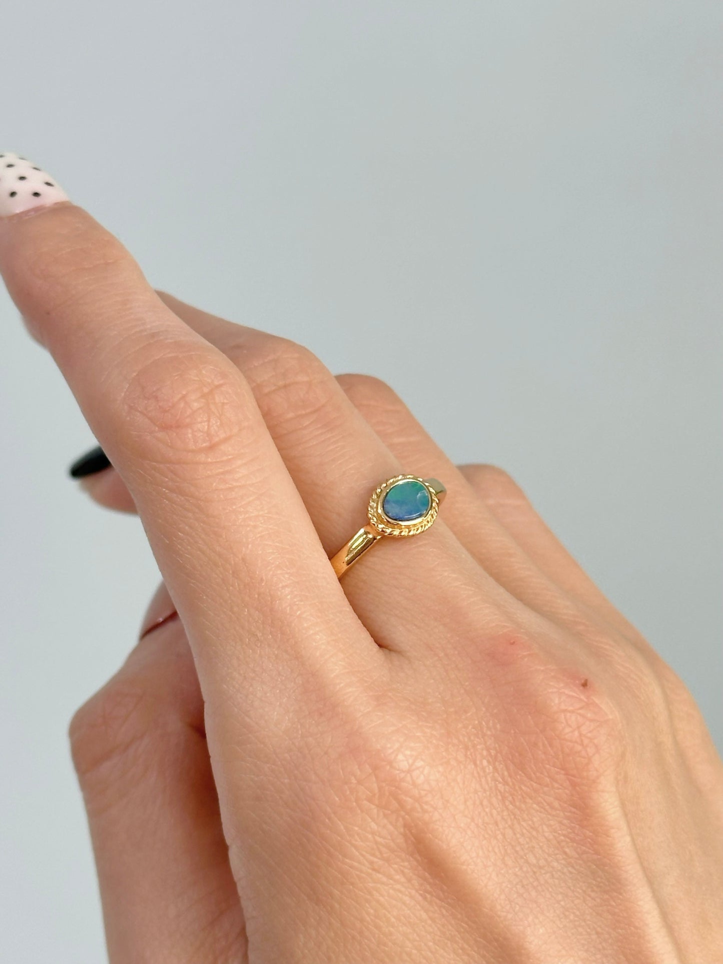 Australian Opal Irregular shaped Adjustable Gold-plated Sterling Silver Ring