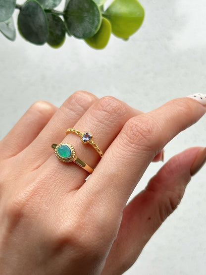 Australian Opal Irregular shaped Adjustable Gold-plated Sterling Silver Ring