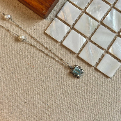 Aquamarine And Freshwater Pearl Sterling Silver Necklace