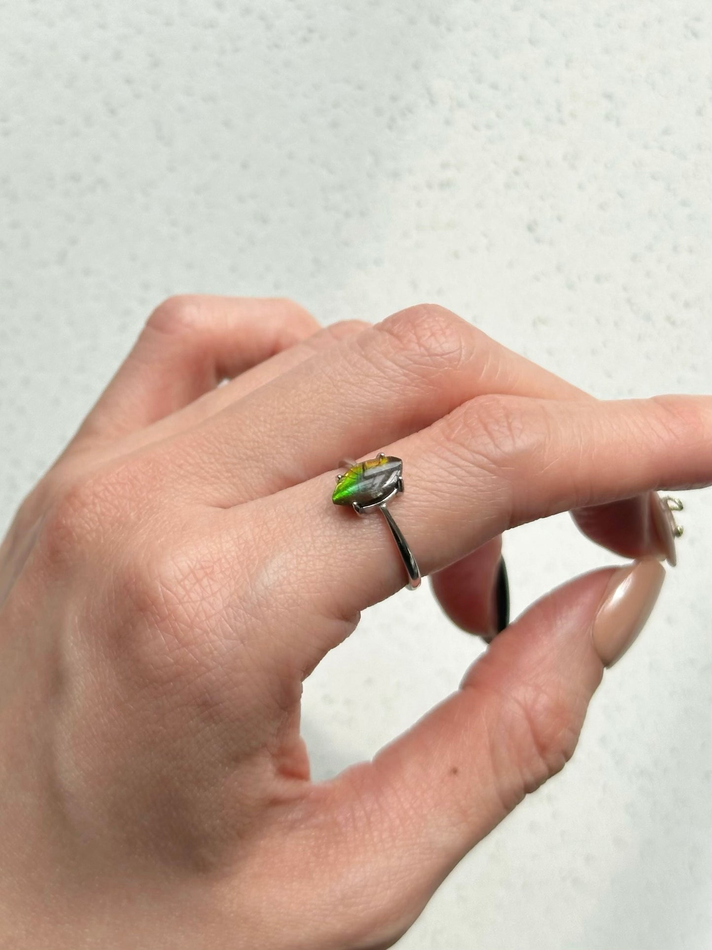 Ammolite Irregular shaped Adjustable Sterling Silver Ring