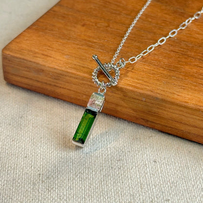 Watermelon Tourmaline Hoop Toggle Sterling Silver Necklace