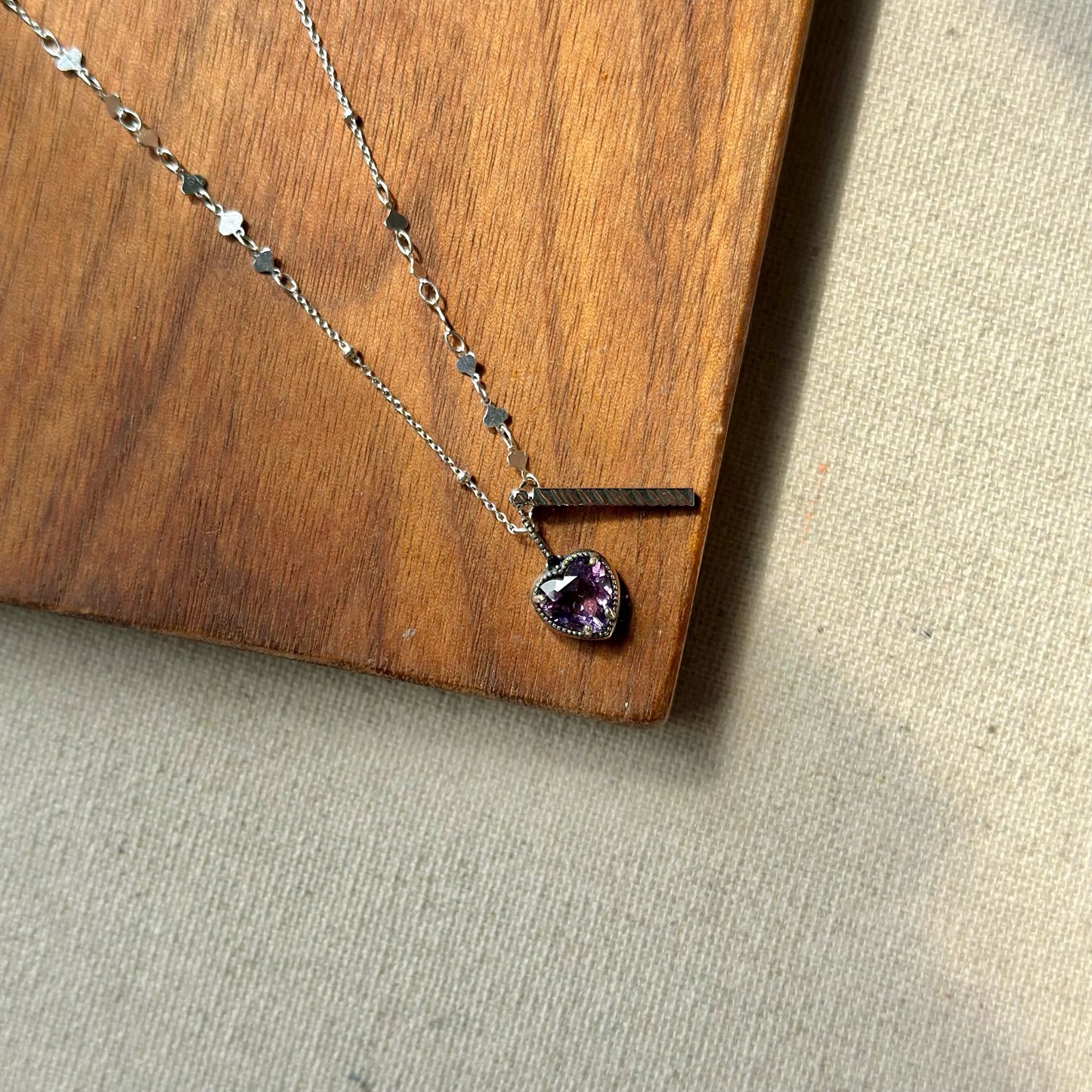 Amethyst Heart Asymmetric Sterling Silver Necklace