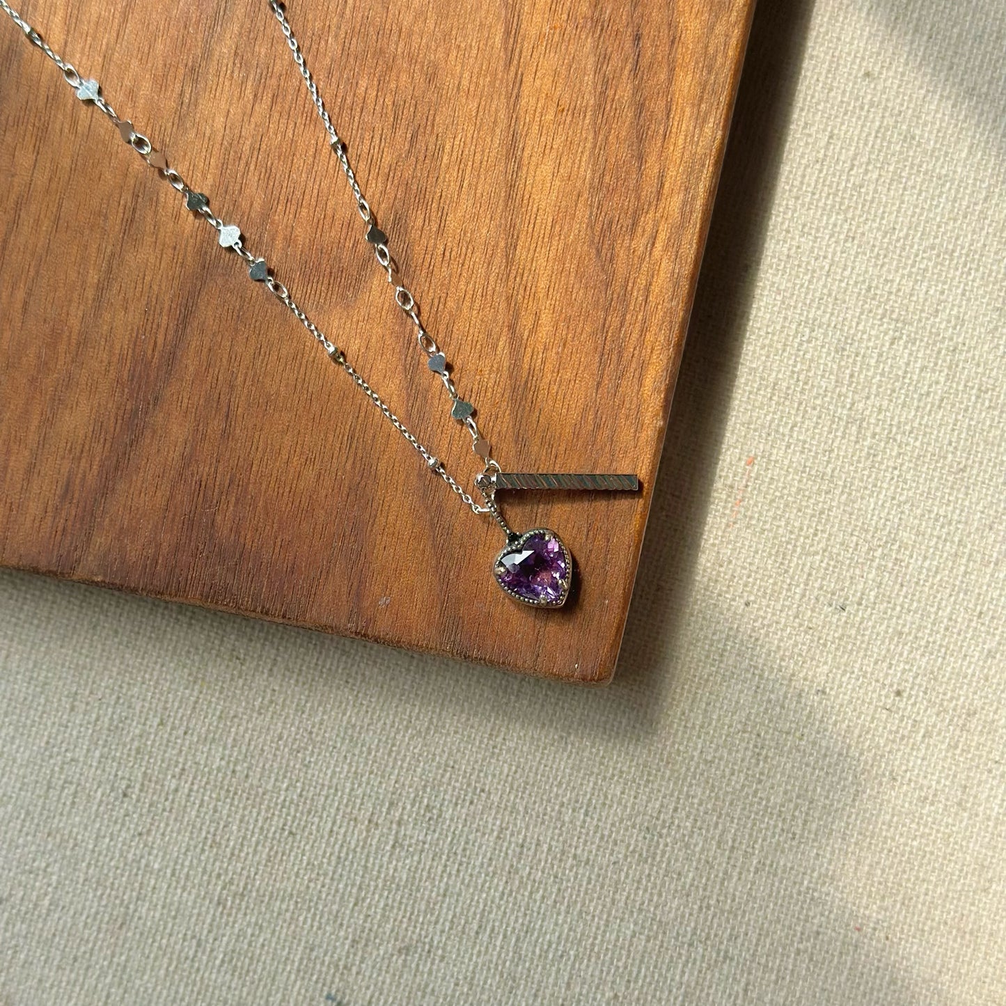 Amethyst Heart Asymmetric Sterling Silver Necklace