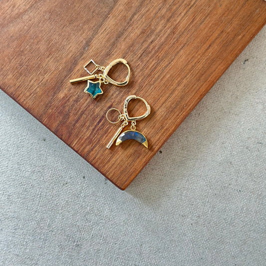 Labradorite Moon And Star Gold-plated Ear Hoop