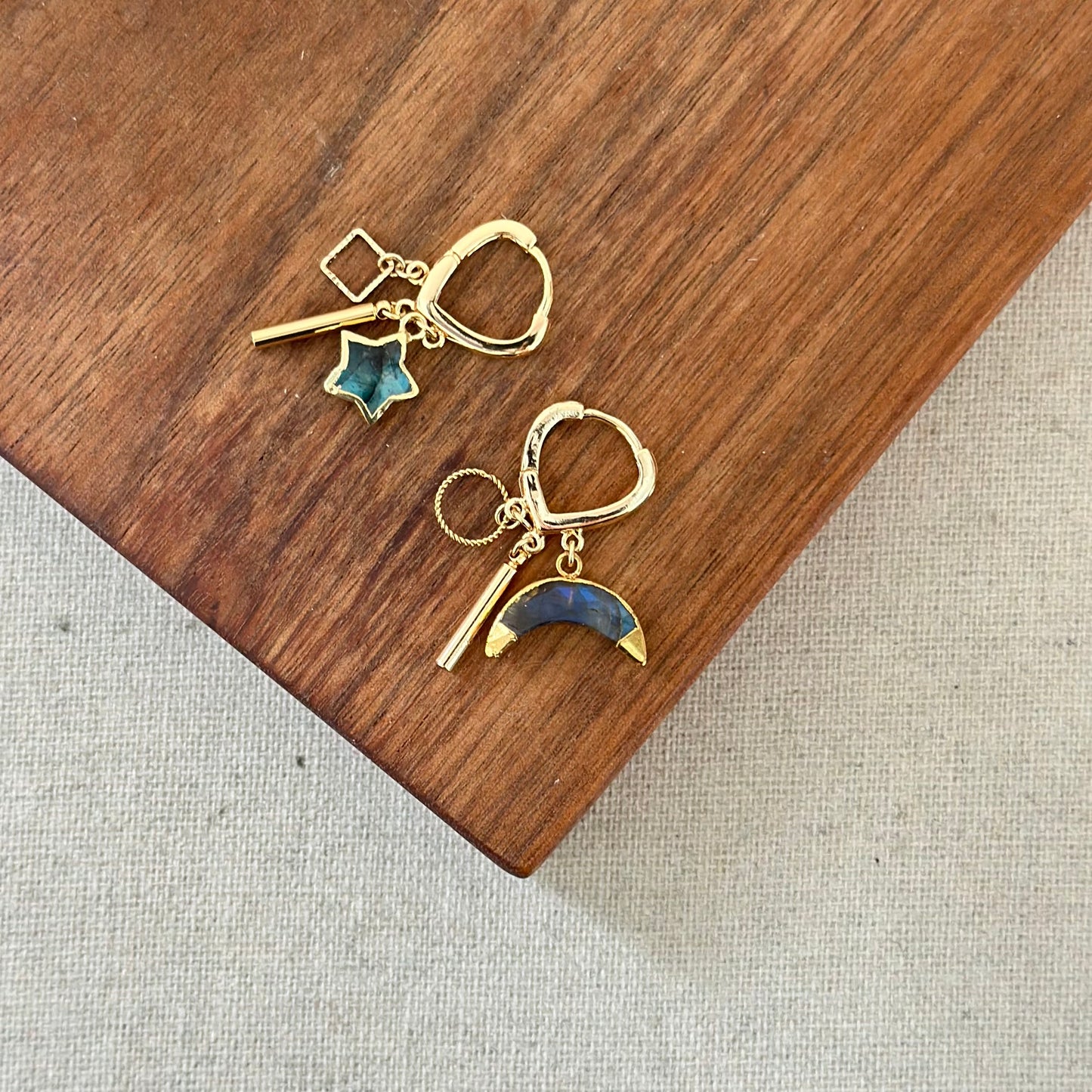 Labradorite Moon And Star Gold-plated Ear Hoop