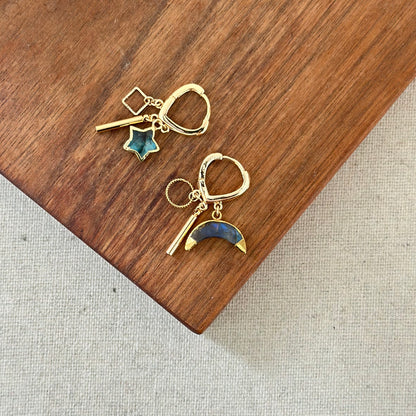 Labradorite Moon And Star Gold-plated Ear Hoop