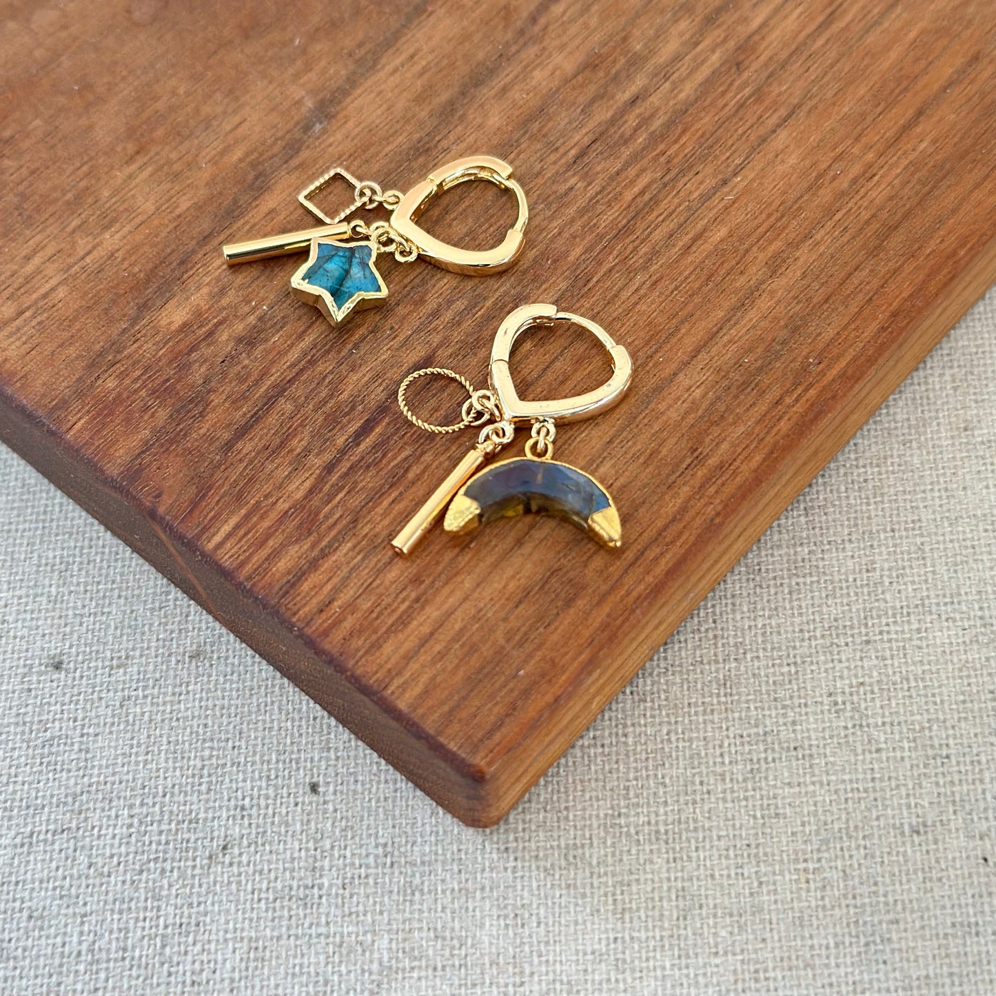 Labradorite Moon And Star Gold-plated Ear Hoop