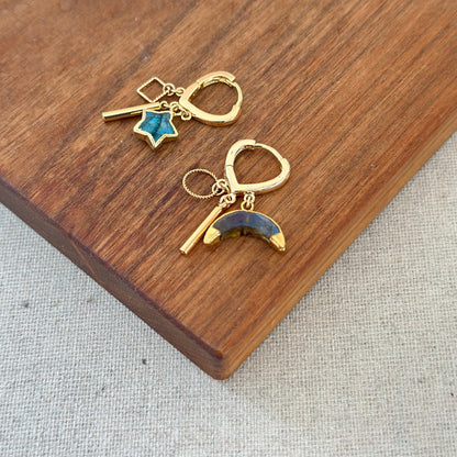 Labradorite Moon And Star Gold-plated Ear Hoop