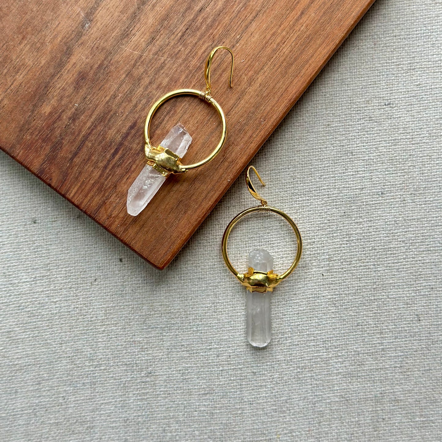Clear Quartz Raw Stone Wire Wrapping Gold-plated Earring