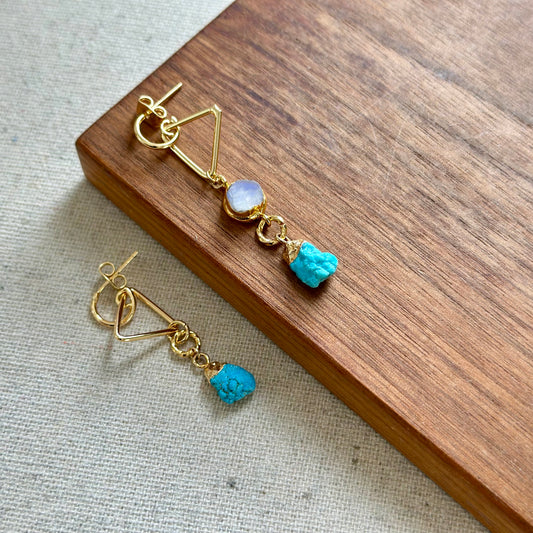 Turquoise And Moonstone Raw Stone Gold-plated Ear Hoop