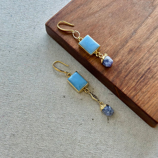 Blue Opal And Tanzanite Gold-plated Earring