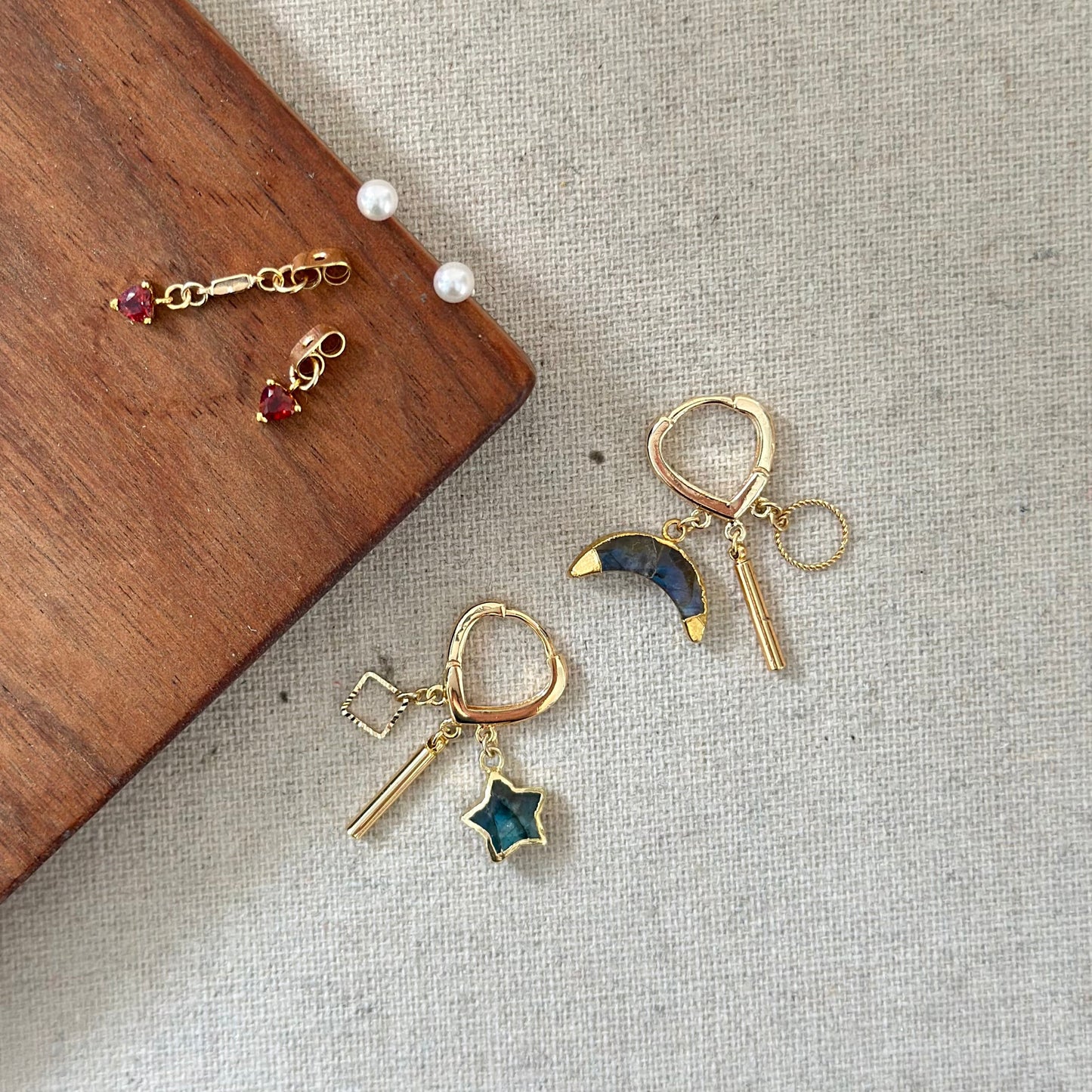Labradorite Moon And Star Gold-plated Ear Hoop