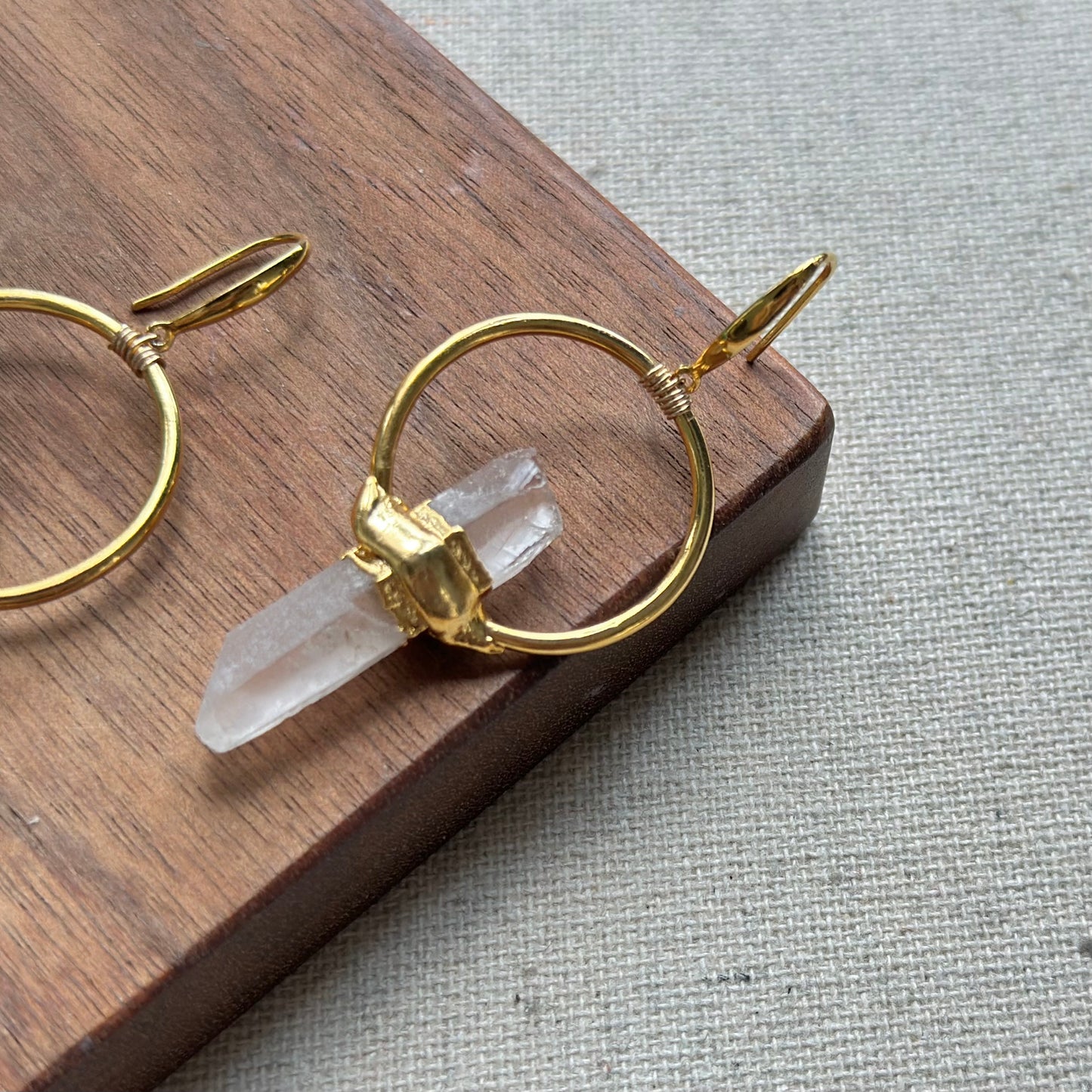 Clear Quartz Raw Stone Wire Wrapping Gold-plated Earring