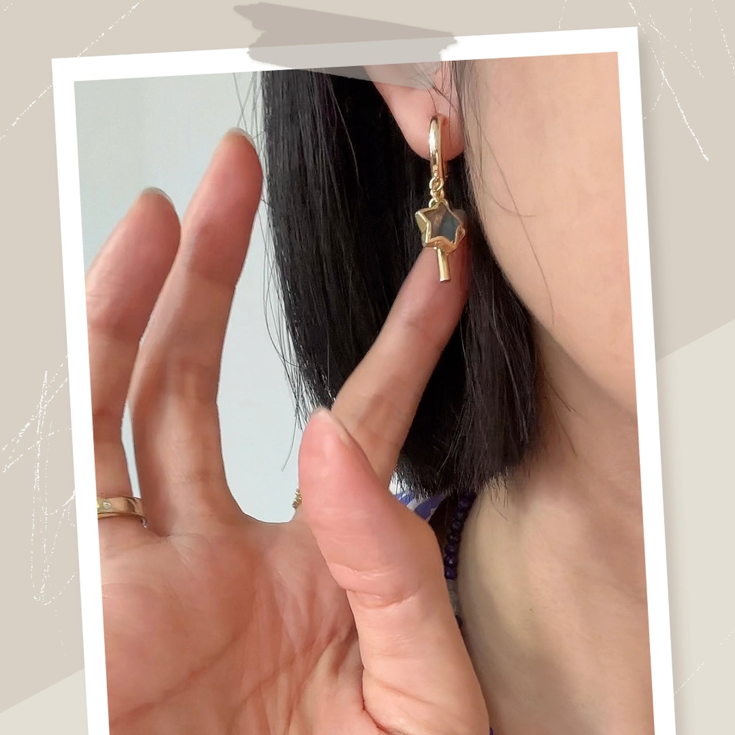 Labradorite Moon And Star Gold-plated Ear Hoop