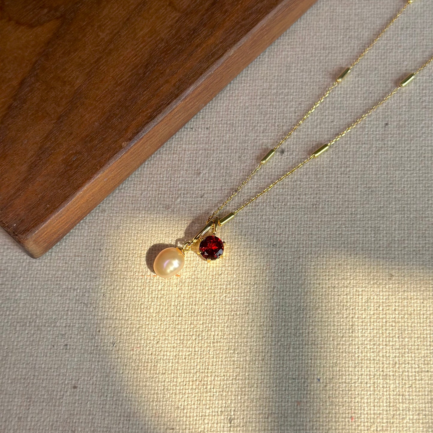 Pink Freshwater Pearl And Garnet Gold-plated Sterling Silver Necklace