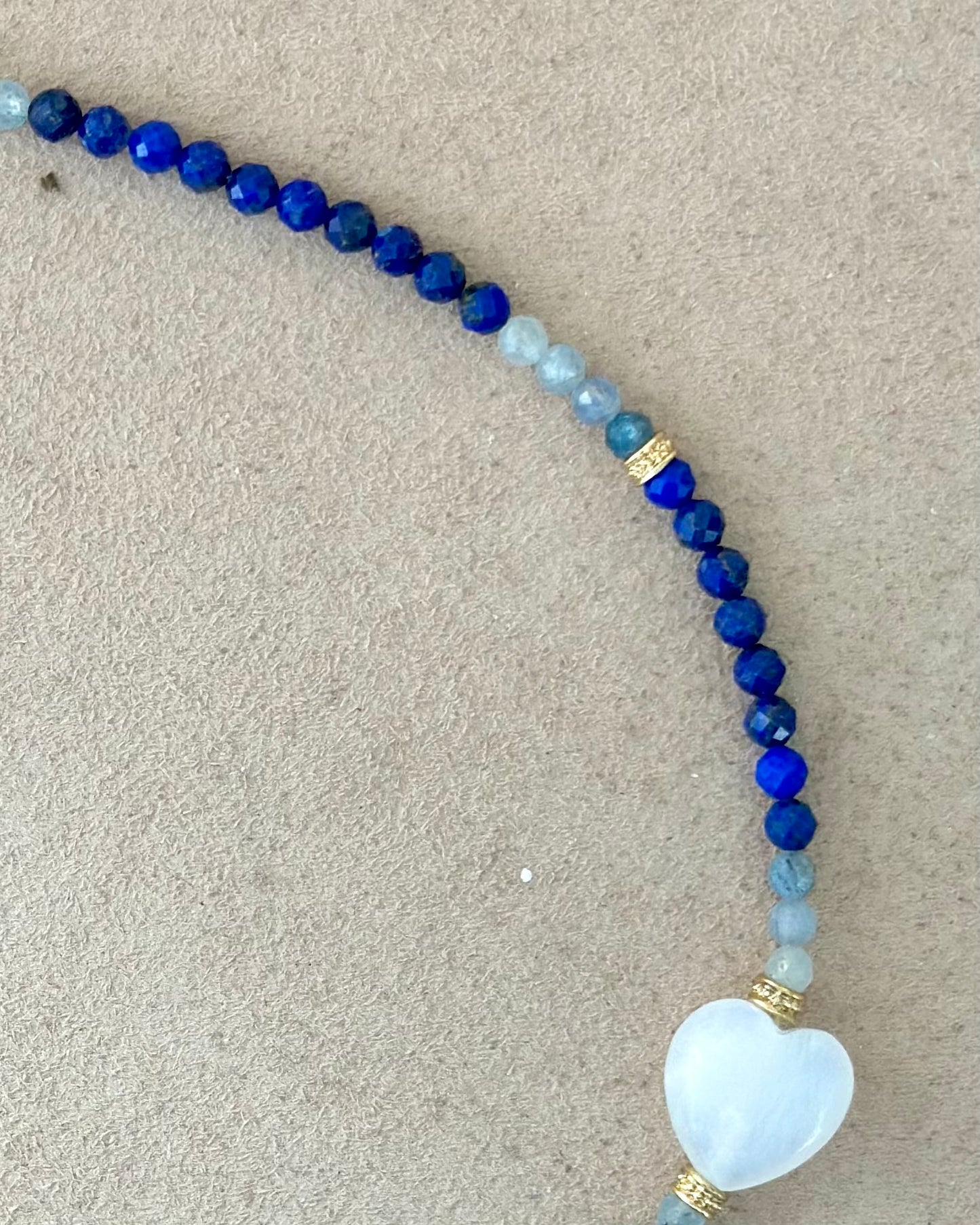 Lapis Kyanite Mixed And Moonstone Heart Beaded Necklace