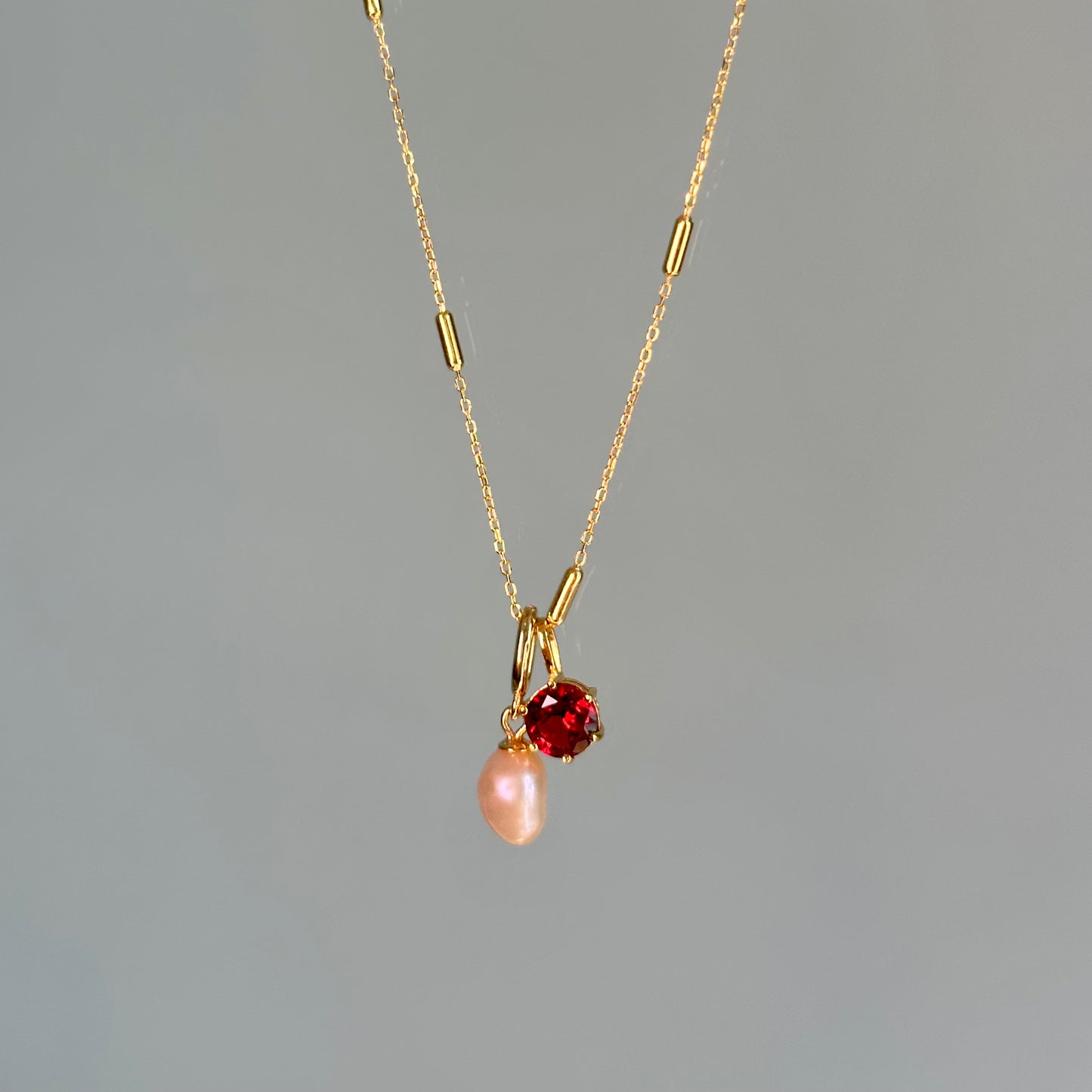 Pink Freshwater Pearl And Garnet Gold-plated Sterling Silver Necklace