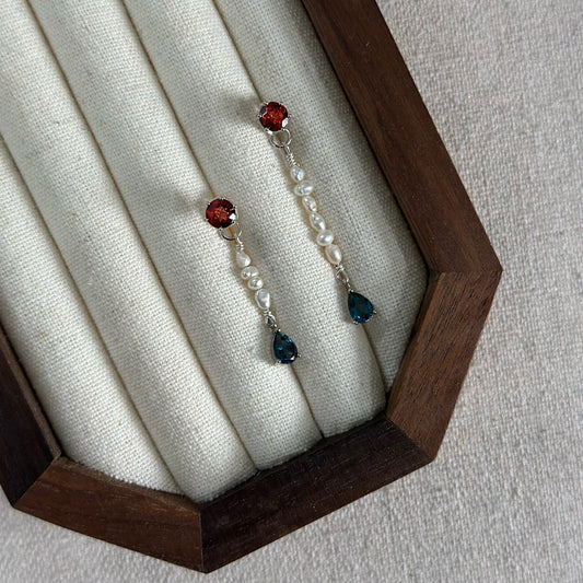 Garnet And Topaz Sterling Silver Two-way Earring