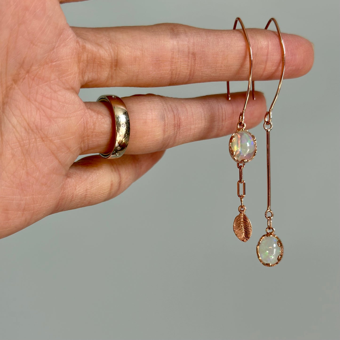 Opal Asymmetric Rose Gold-Plated Earring