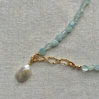 Multi-way Aquamarine And Baroque Pearl Beaded Necklace