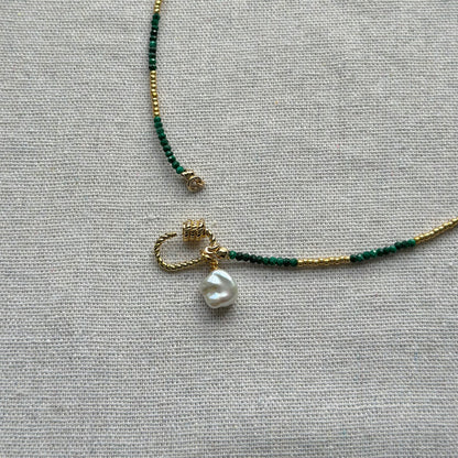 Two-way Malachite And Freshwater Pearl Beaded Necklace
