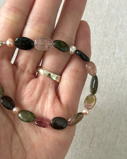 Tourmaline Mix And Freshwater Pearl Beaded Bracelet