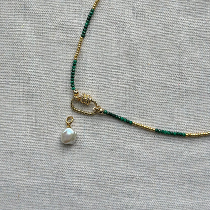 Two-way Malachite And Freshwater Pearl Beaded Necklace