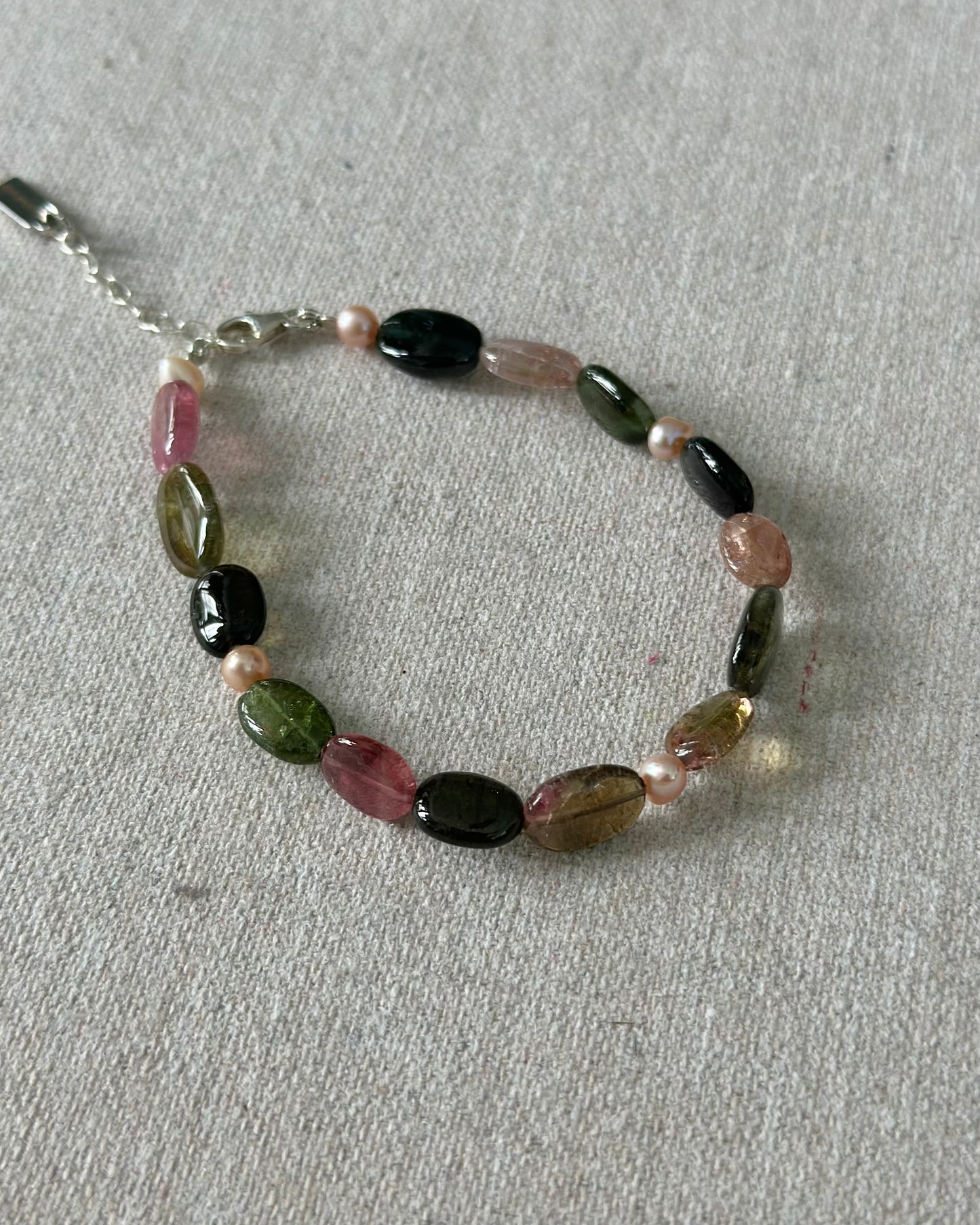 Tourmaline Mix And Freshwater Pearl Beaded Bracelet