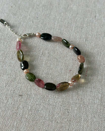 Tourmaline Mix And Freshwater Pearl Beaded Bracelet