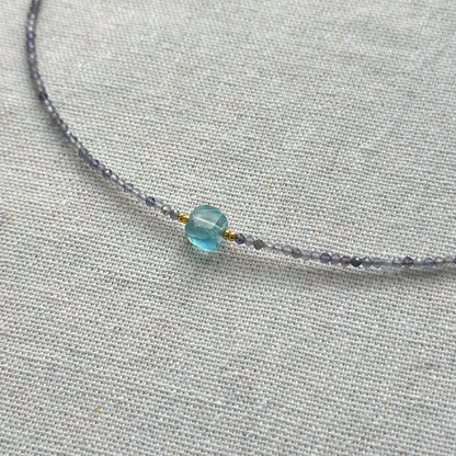 Iolite And Aquamarine Cube Beaded Necklace