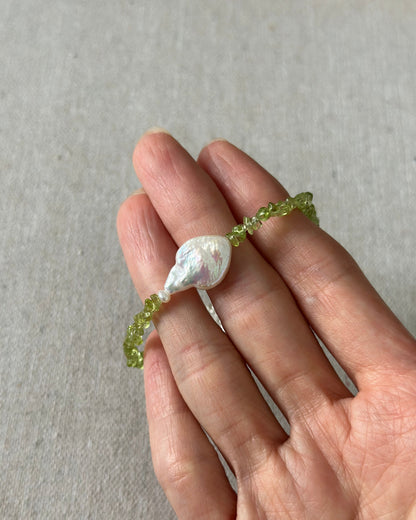 Peridot And Freshwater Pearl Beaded Bracelet