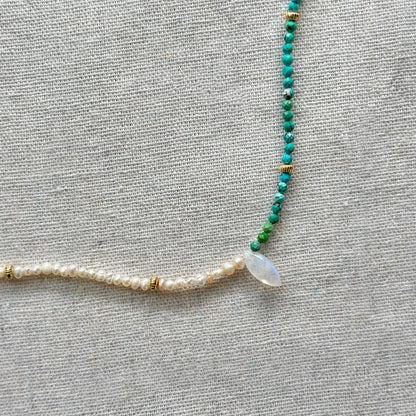 Turquoise Mix Freshwater Pearl Moonstone Beaded Necklace