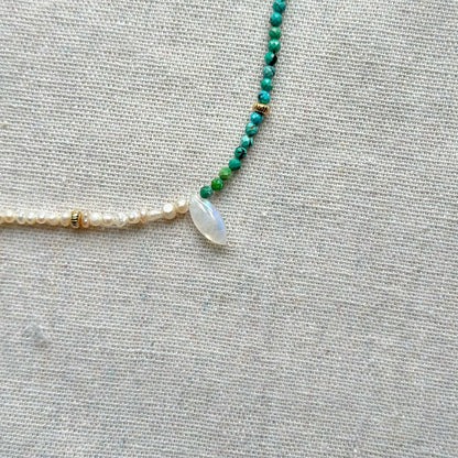 Turquoise Mix Freshwater Pearl Moonstone Beaded Necklace