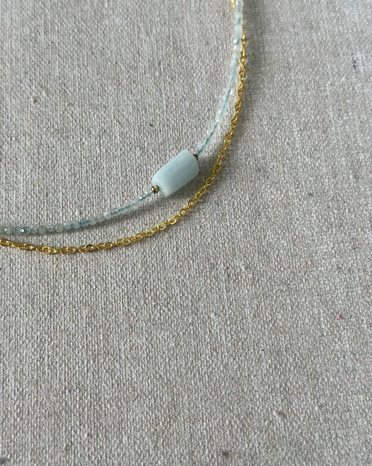 Aquamarine Beaded Double Layer Gold-plated Bracelet