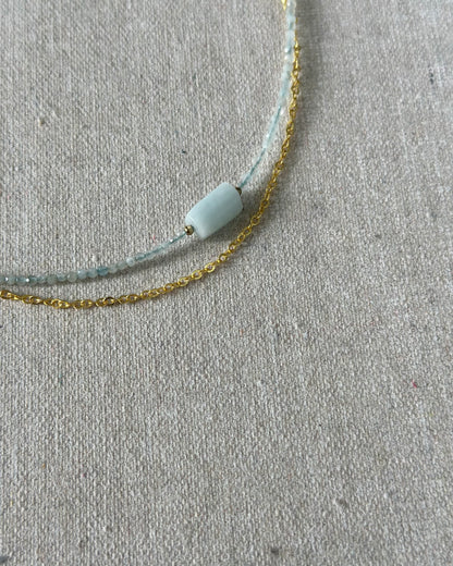 Aquamarine Beaded Double Layer Gold-plated Bracelet