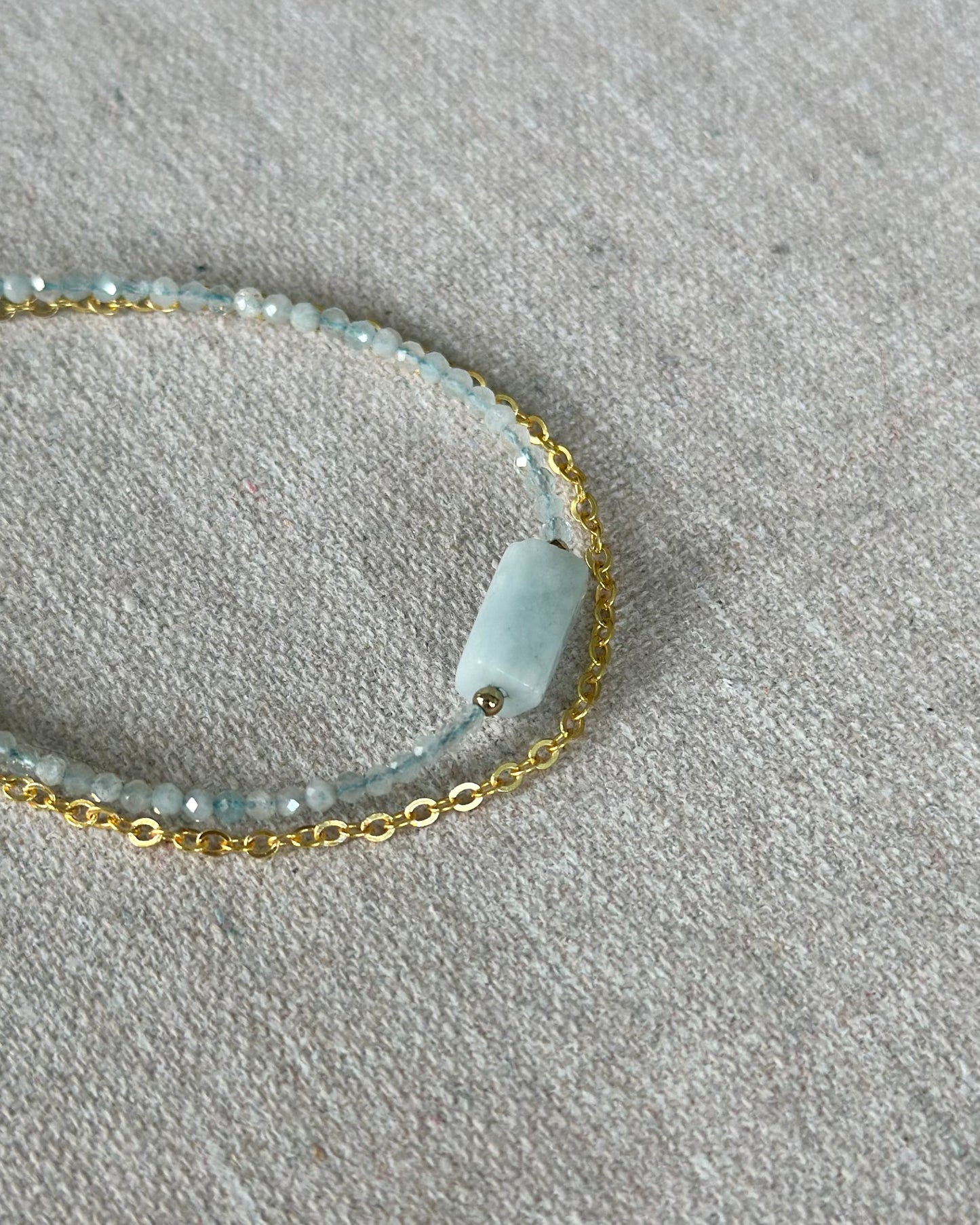 Aquamarine Beaded Double Layer Gold-plated Bracelet