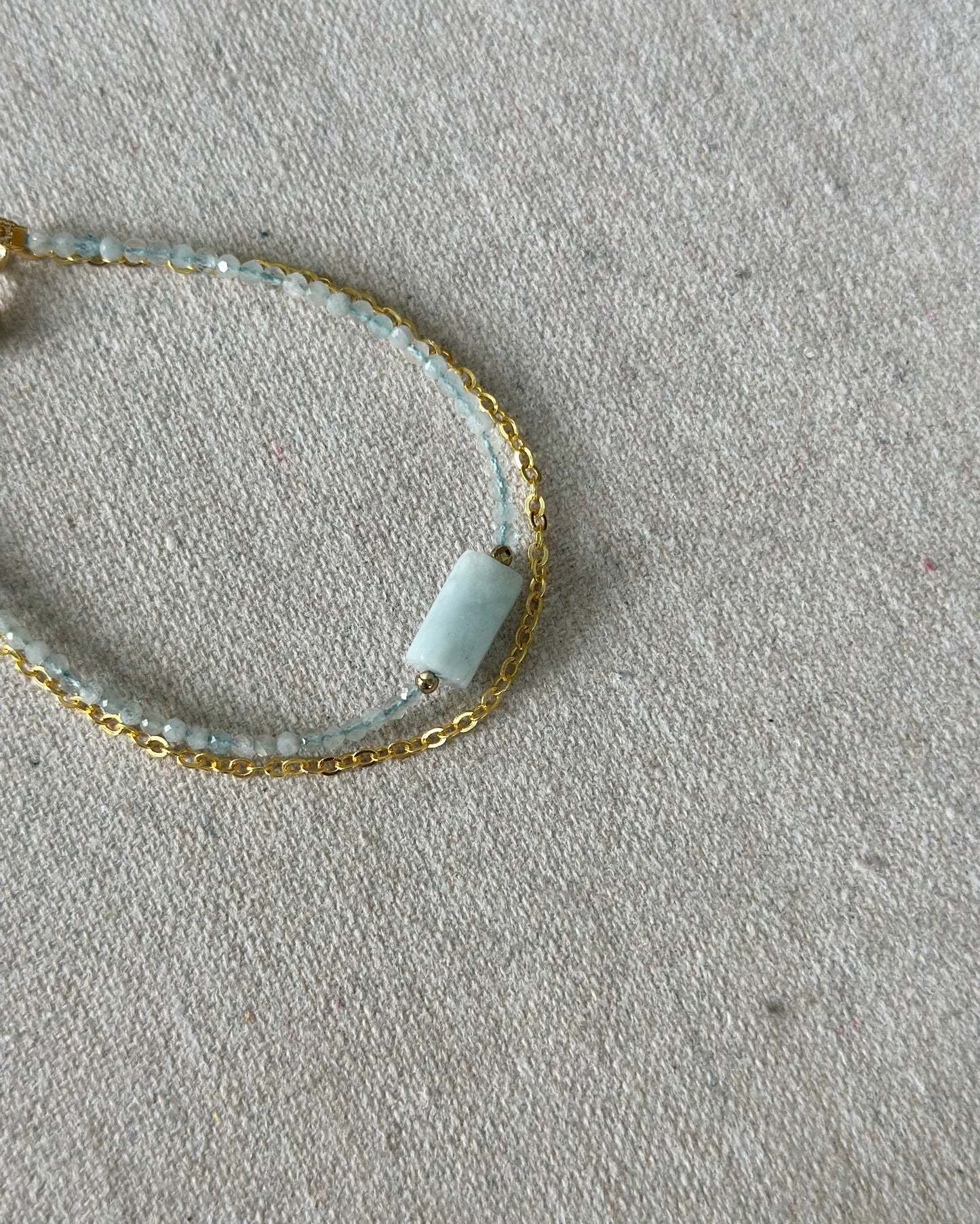 Aquamarine Beaded Double Layer Gold-plated Bracelet