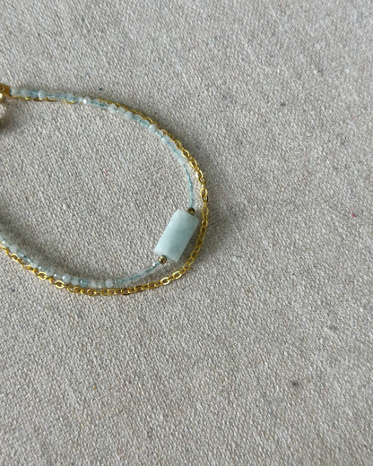 Aquamarine Beaded Double Layer Gold-plated Bracelet