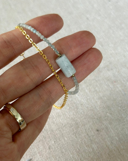 Aquamarine Beaded Double Layer Gold-plated Bracelet