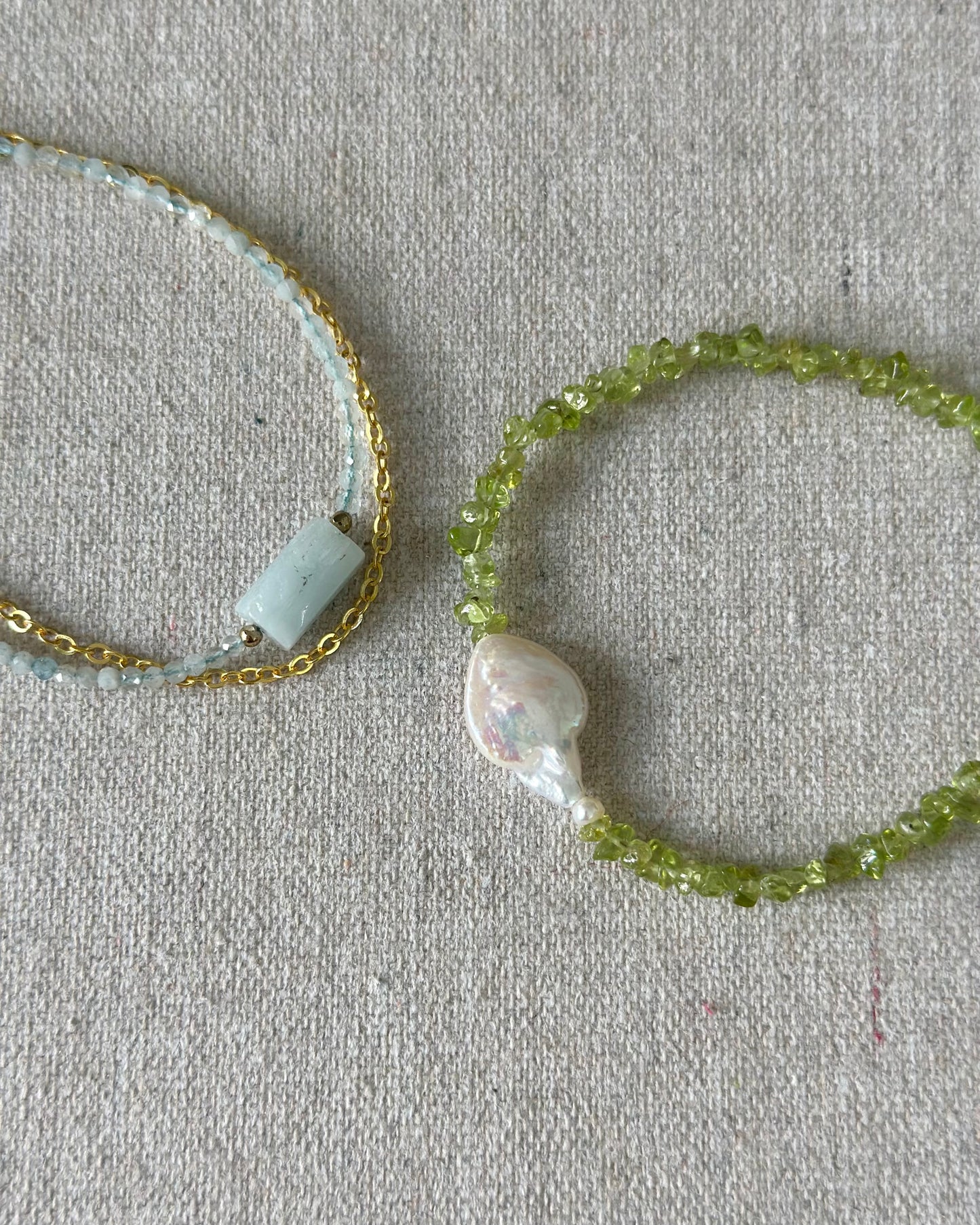 Aquamarine Beaded Double Layer Gold-plated Bracelet