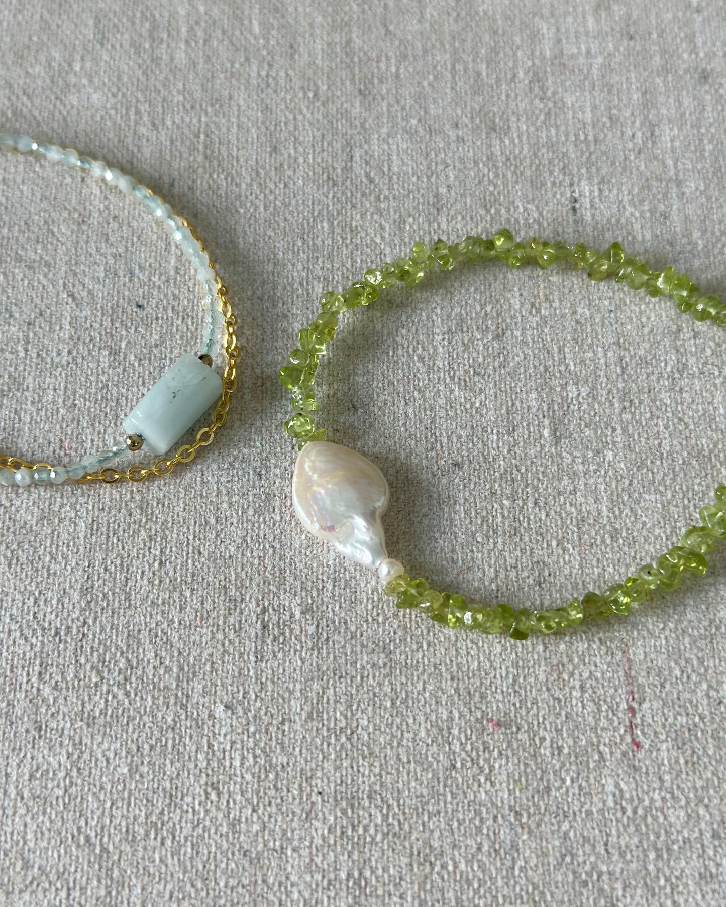 Aquamarine Beaded Double Layer Gold-plated Bracelet