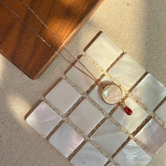 Moonstone And Garnet Rose Gold-plated Necklace