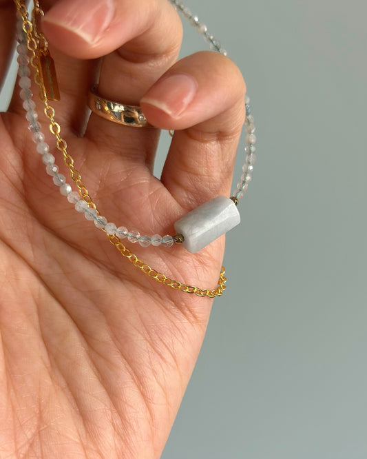 Aquamarine Beaded Double Layer Gold-plated Bracelet