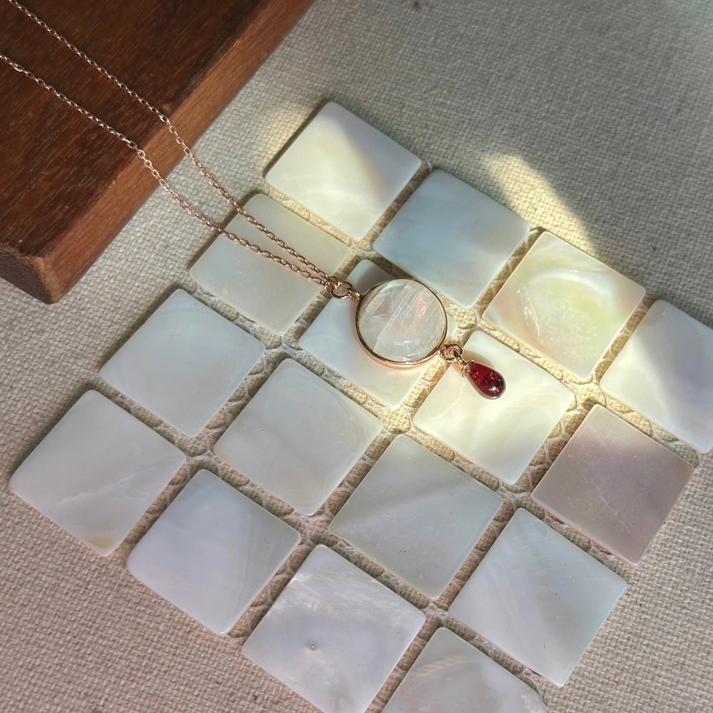 Moonstone And Garnet Rose Gold-plated Necklace