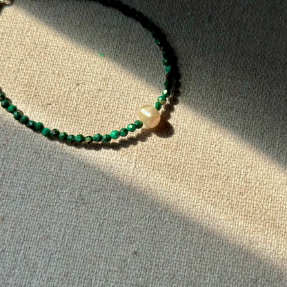Malachite And Freshwater Pearl Beaded Bracelet
