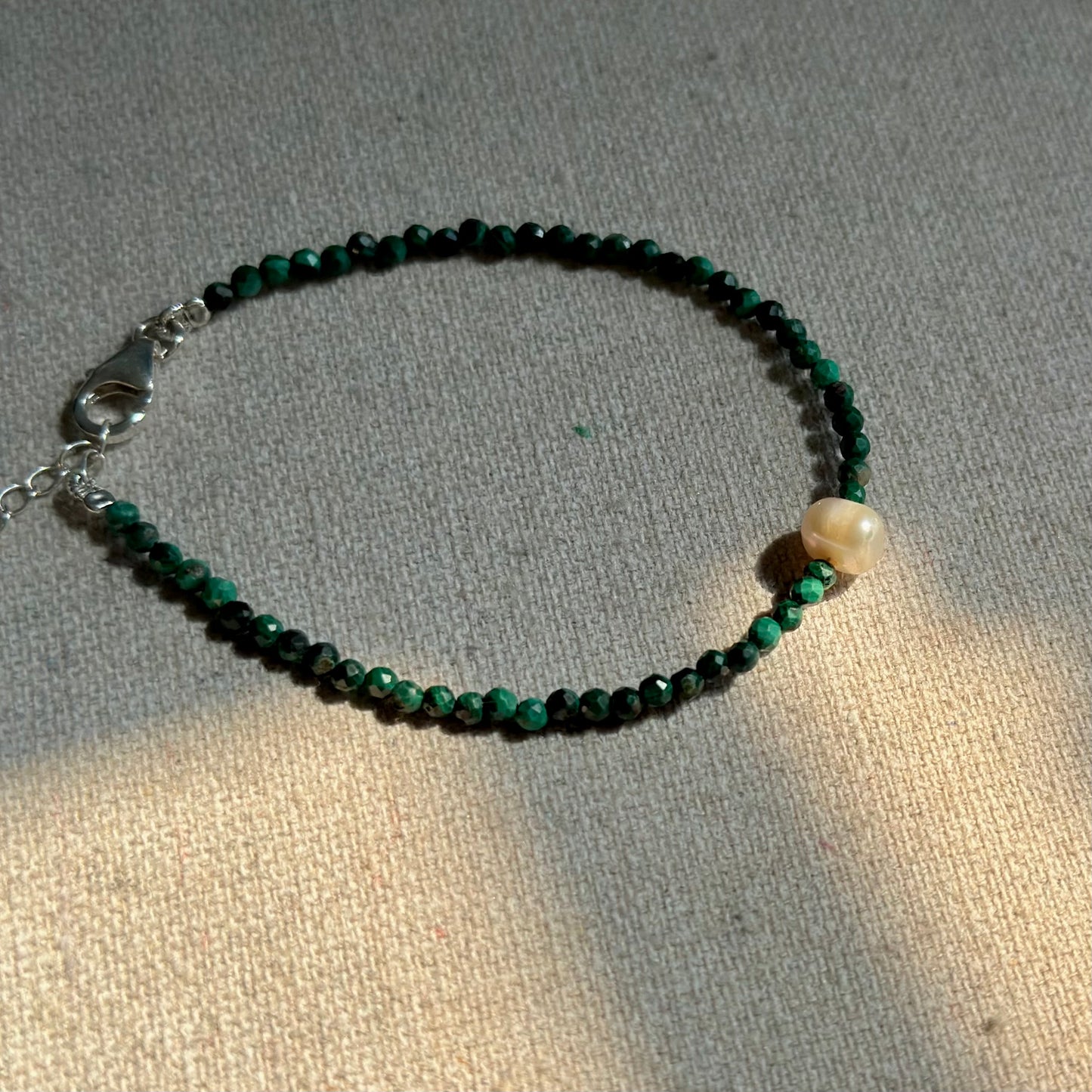 Malachite And Freshwater Pearl Beaded Bracelet