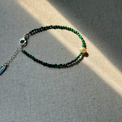 Malachite And Freshwater Pearl Beaded Bracelet